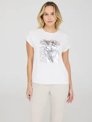 Foil Floral Print Graphic T-Shirt Reflective Safety Accents