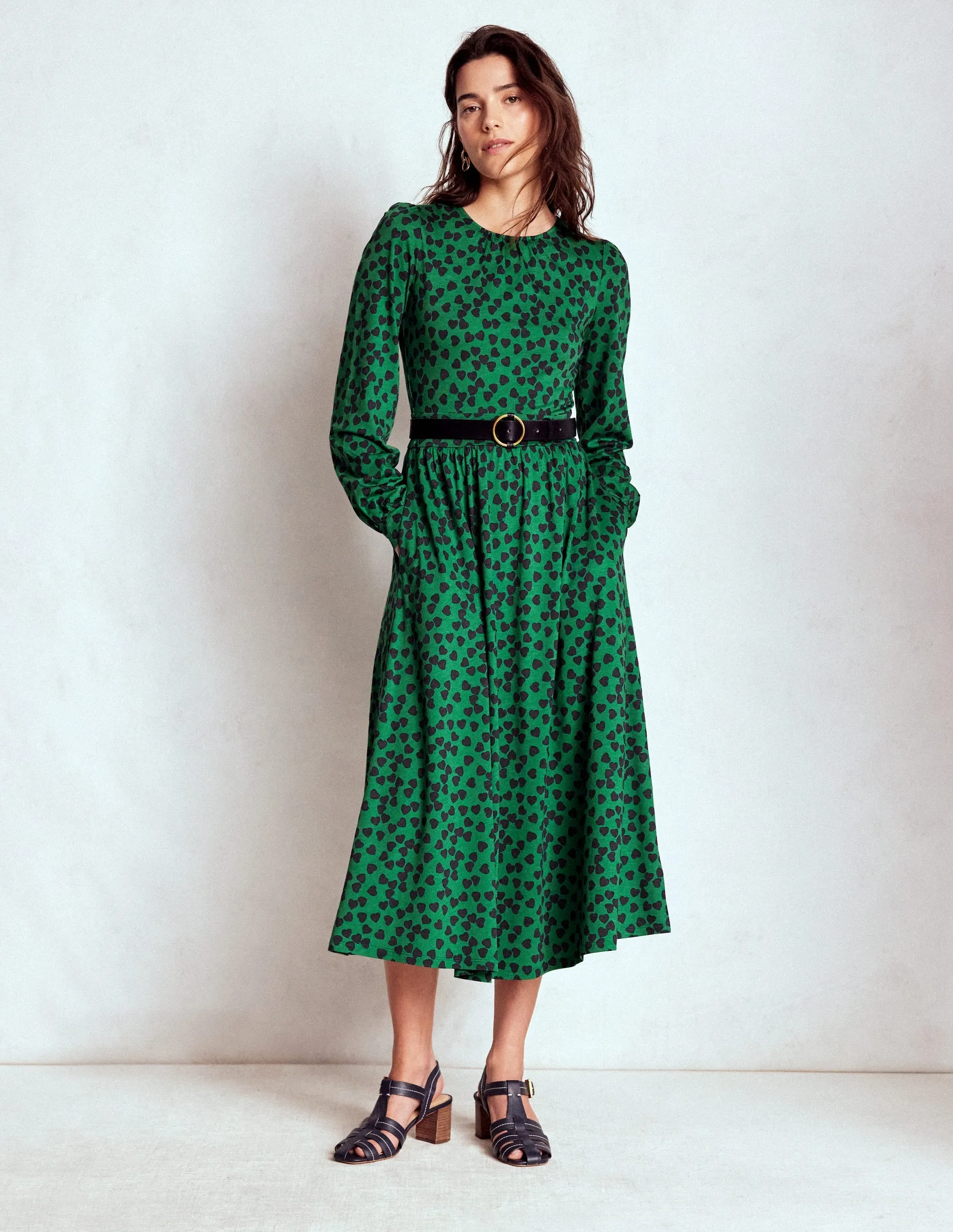 Alexandra Jersey Midi Dress-French Navy, Heart Cascade Joyful Self Flattering Fit