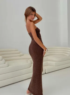 Ivory Glow Cloud Strapless Boucle Maxi Dress Chocolate