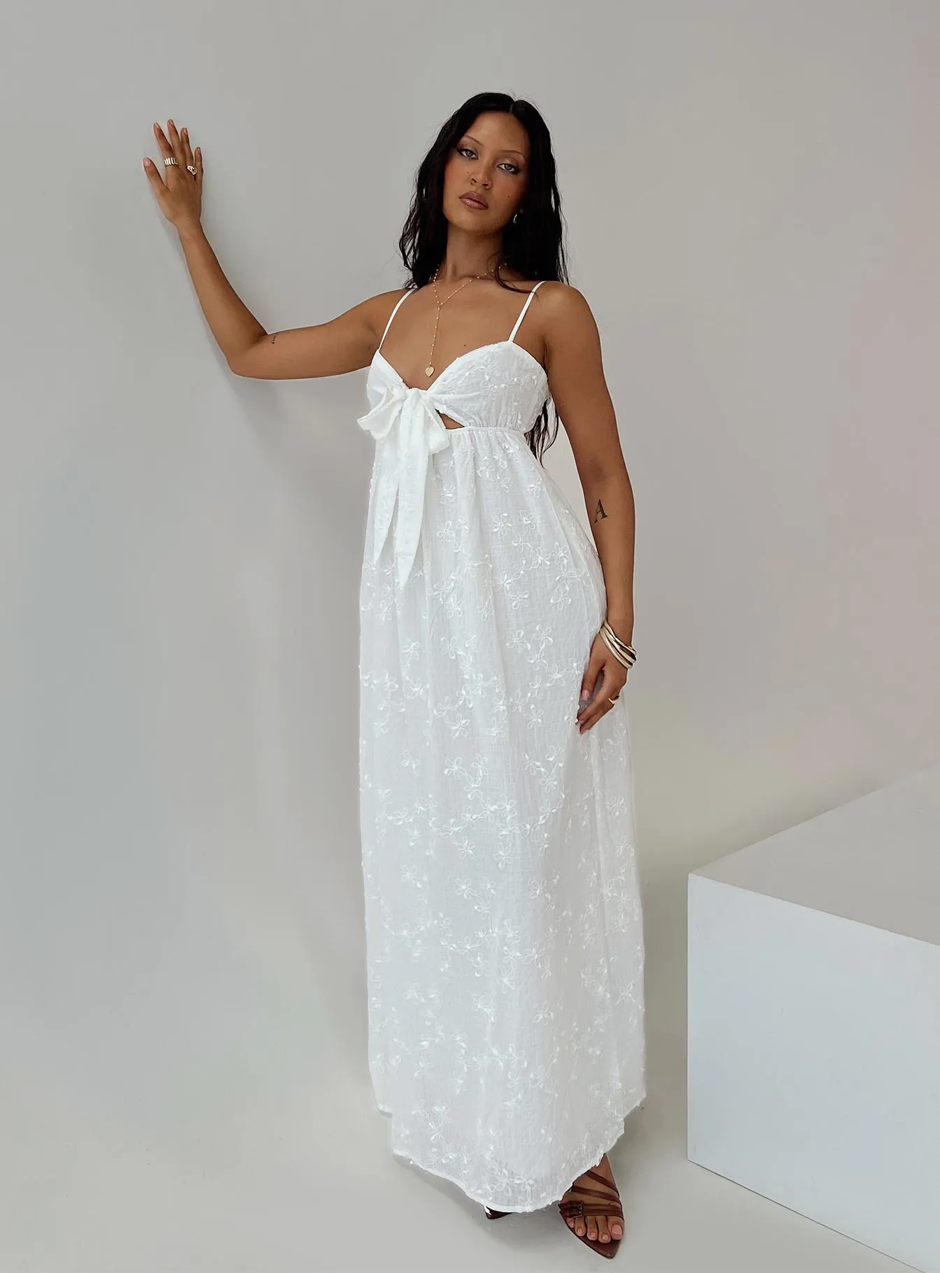 Granno Maxi Dress White Platinum Shine