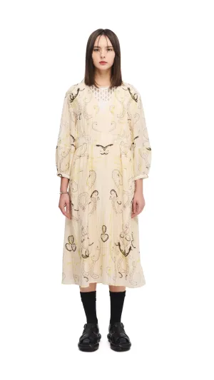 French Curve Ruler Print Puff-Sleeves Dress Soft Inner Lining