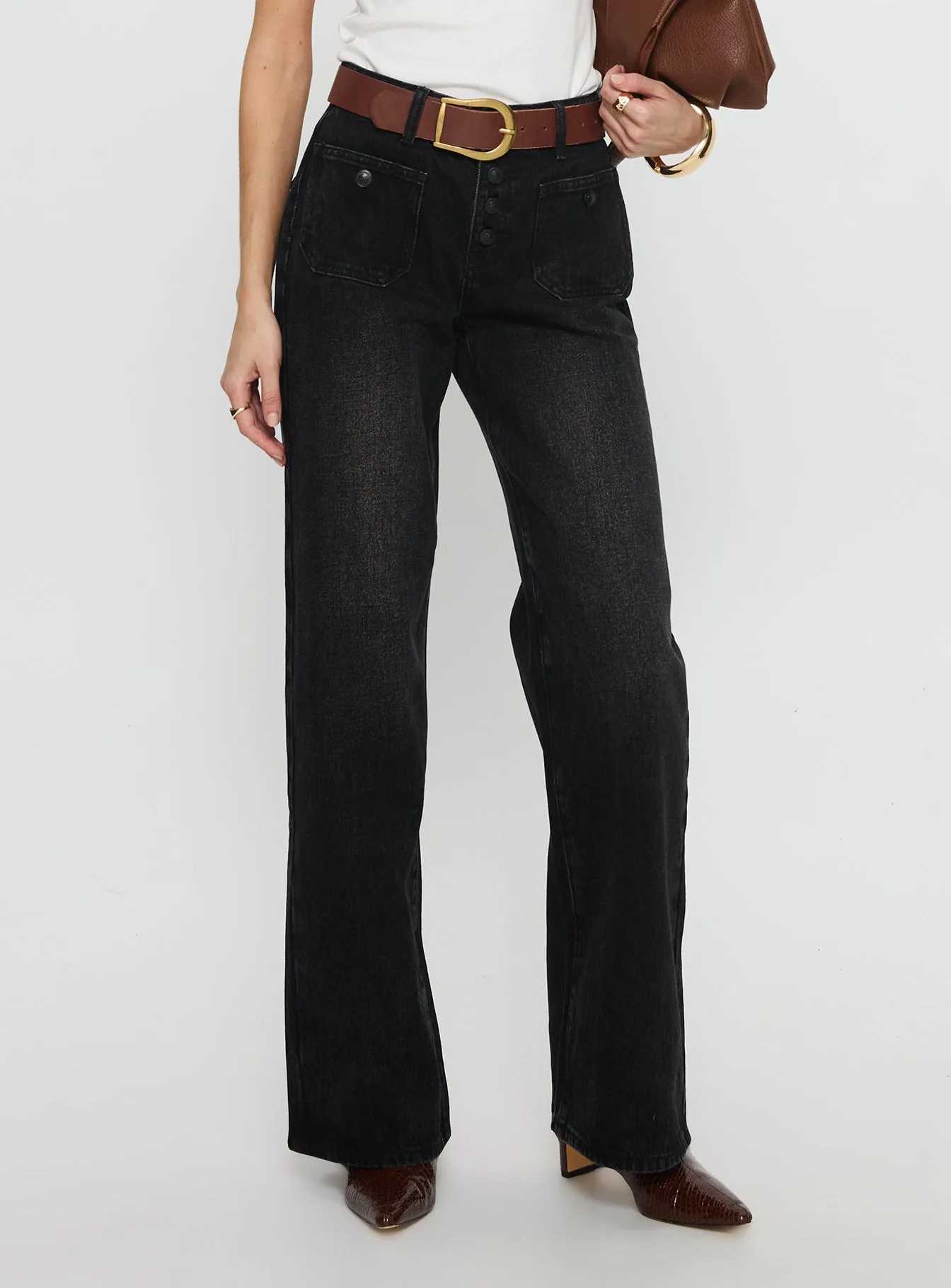 Everyday Confidence Edgy Design Carianne Low Rise Wide Leg Jeans Washed Black