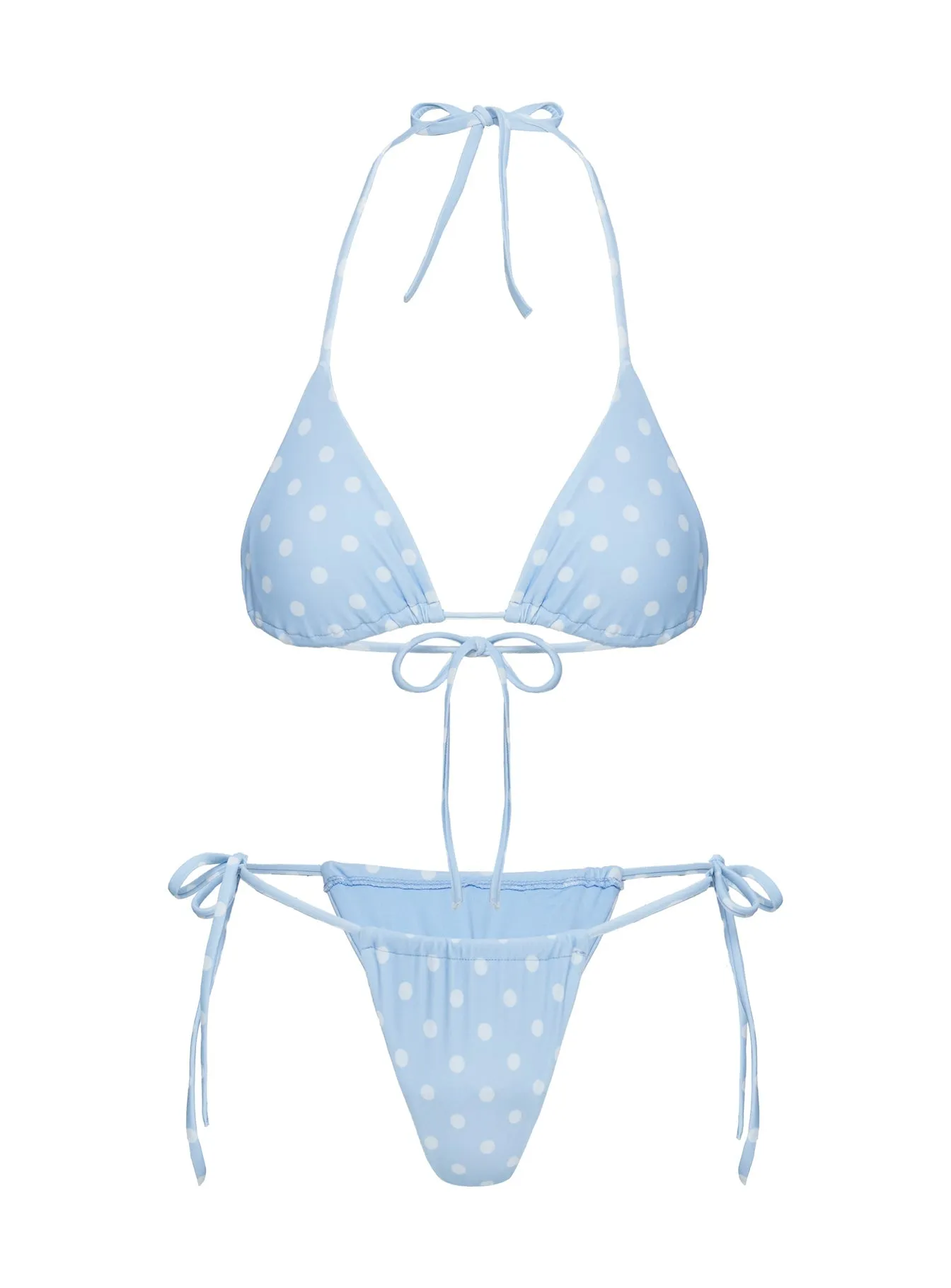 Non Restrictive Fit Jenner Tie Side Ruched Bikini Bottom Blue / Polka Dot