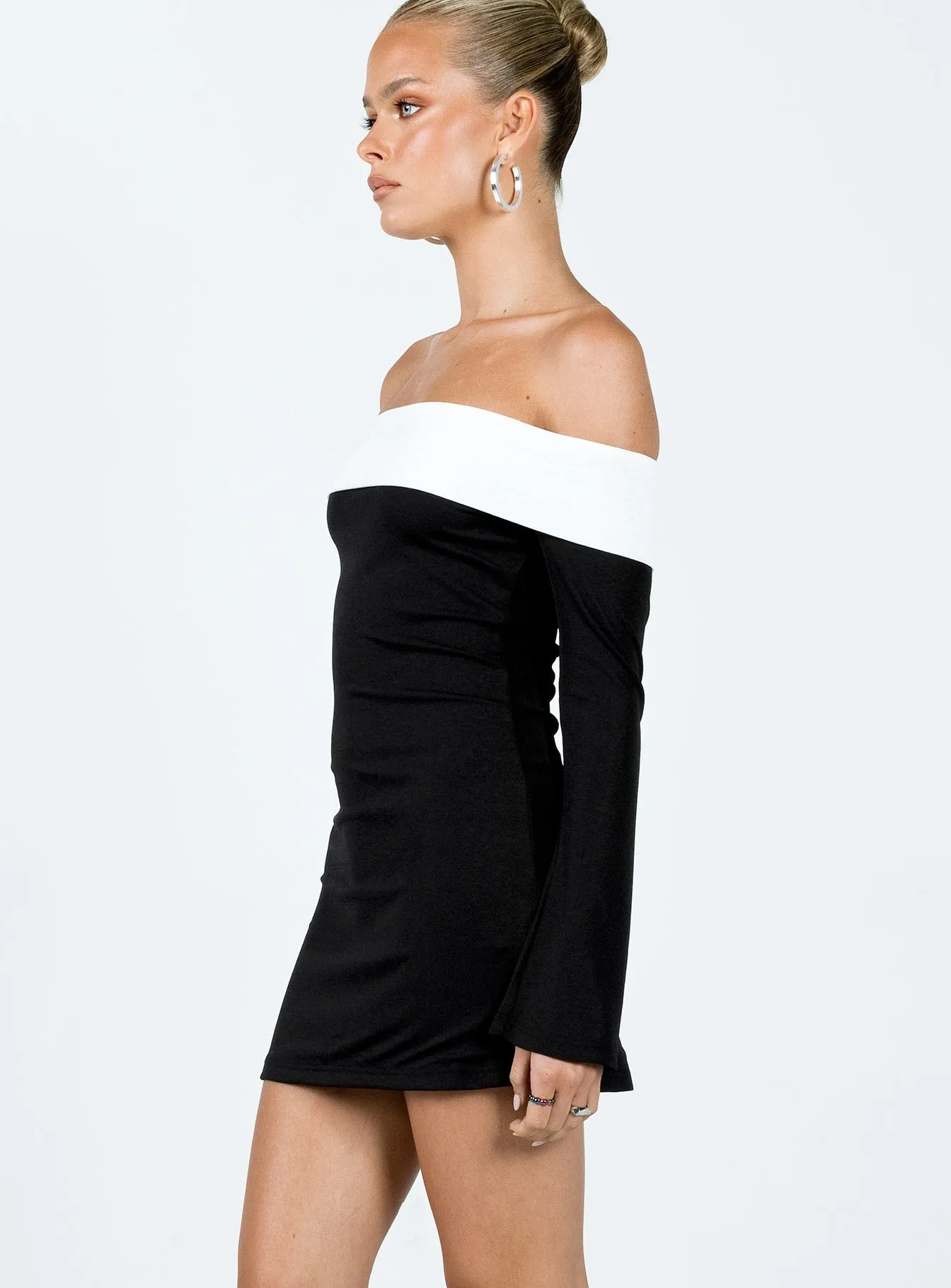 Anya Mini Dress Black / White Double Layered Collar High Thread Count Cotton