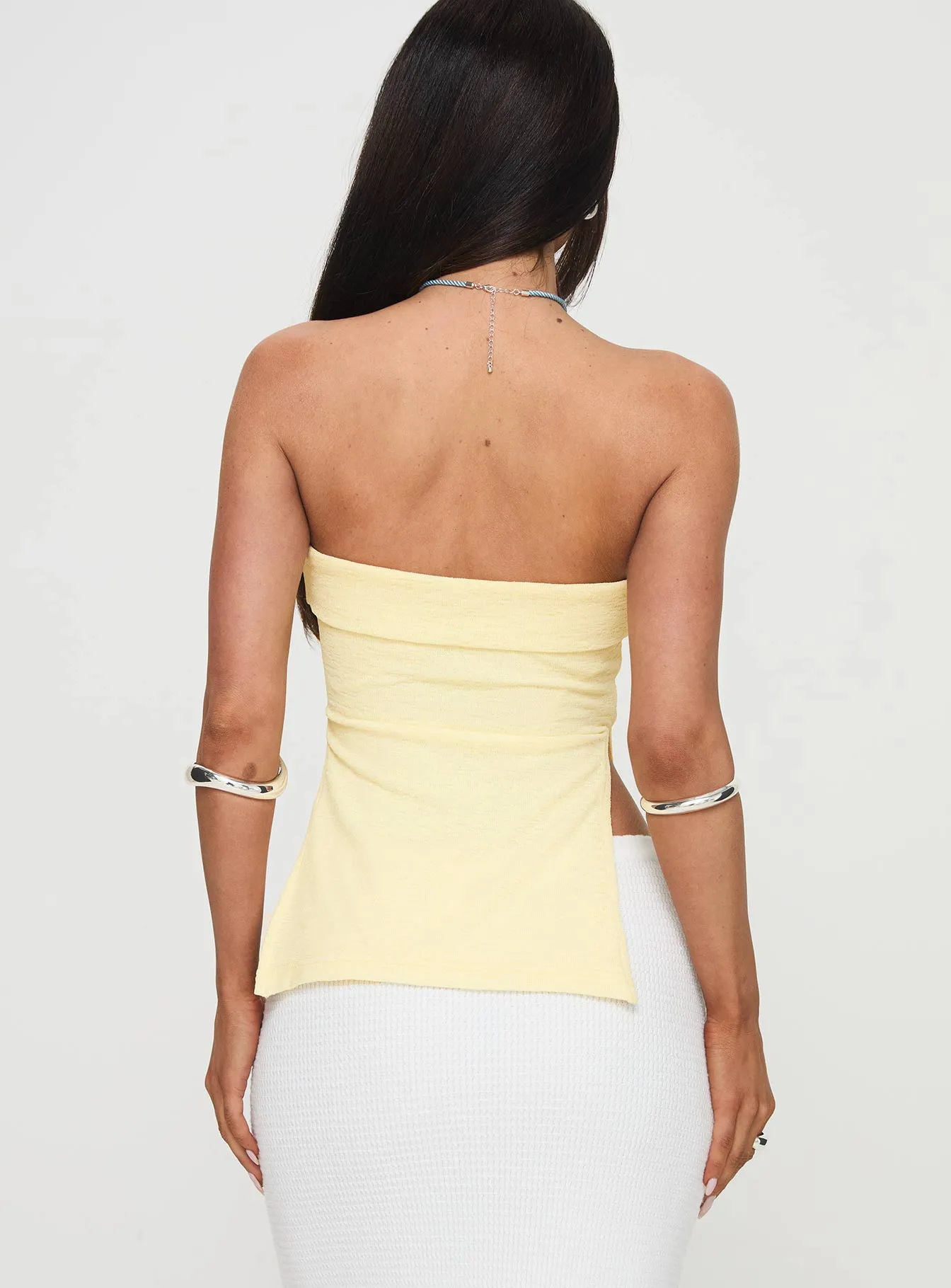 Textured Fabric Finish WeightedHem Laurenita Longline Tube Top Yellow