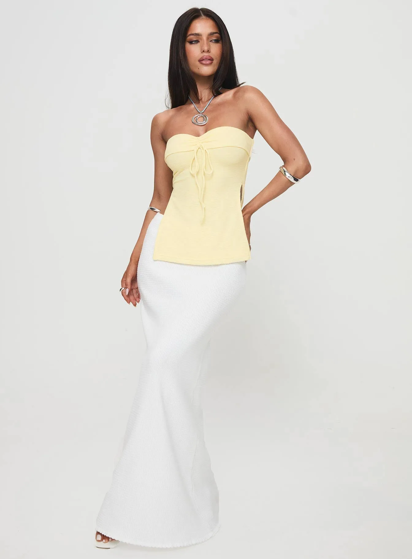 Stretch Material AthleticInspired Laurenita Longline Tube Top Yellow