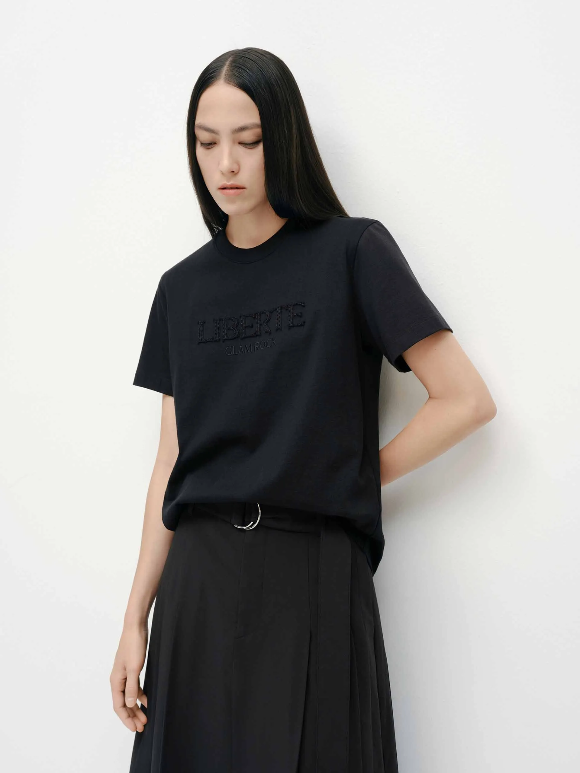 Active Outfit Front Letter Cotton T-shirt