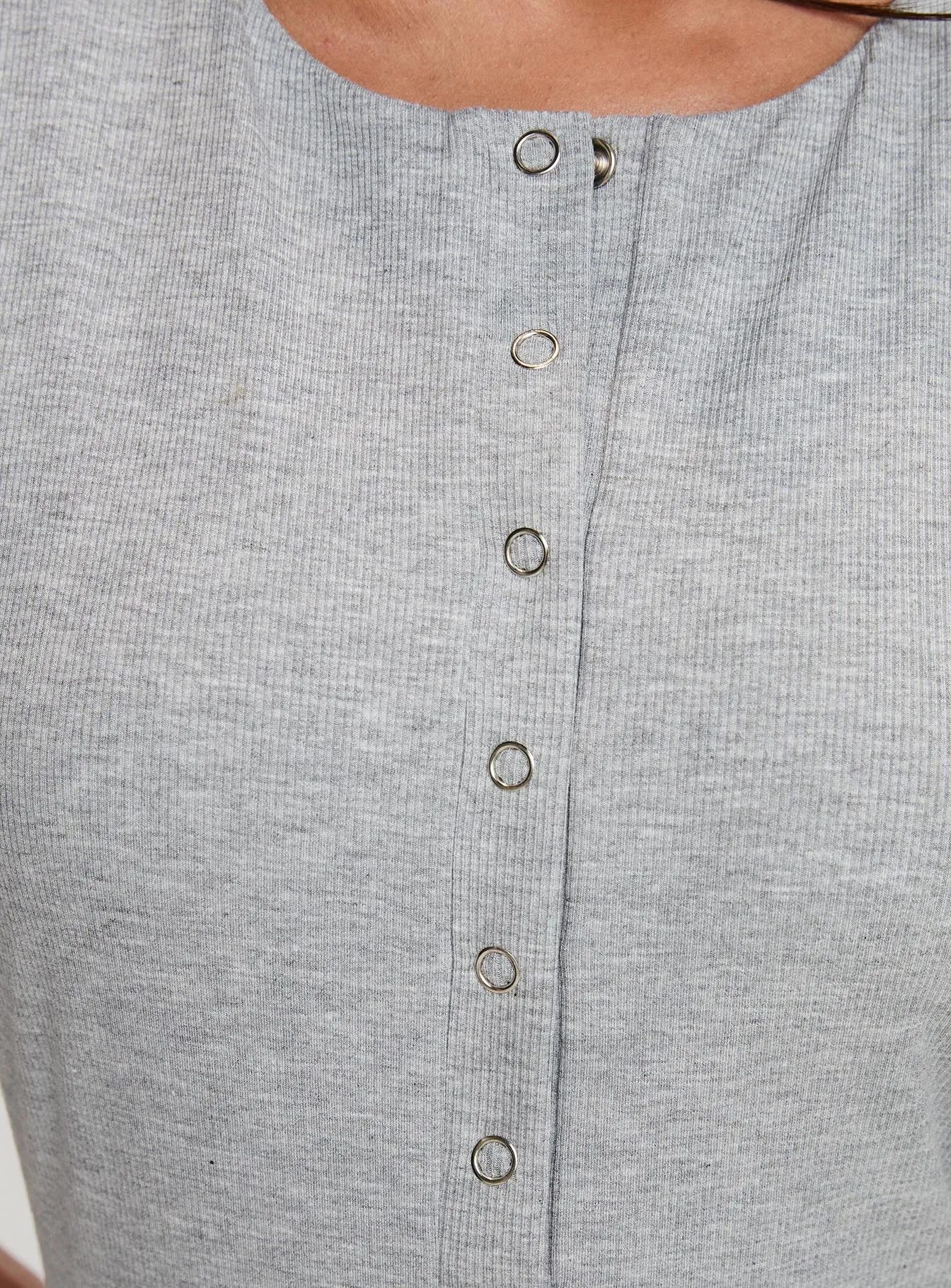Picnic Charming Lightweight Trendy Good Impression Button Up Bodysuit Grey