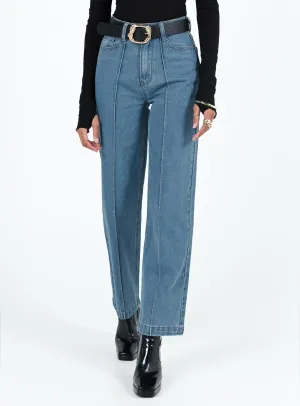 Base Outfit Flexible Waistband Booran Wide Leg Mid Wash Denim Jean