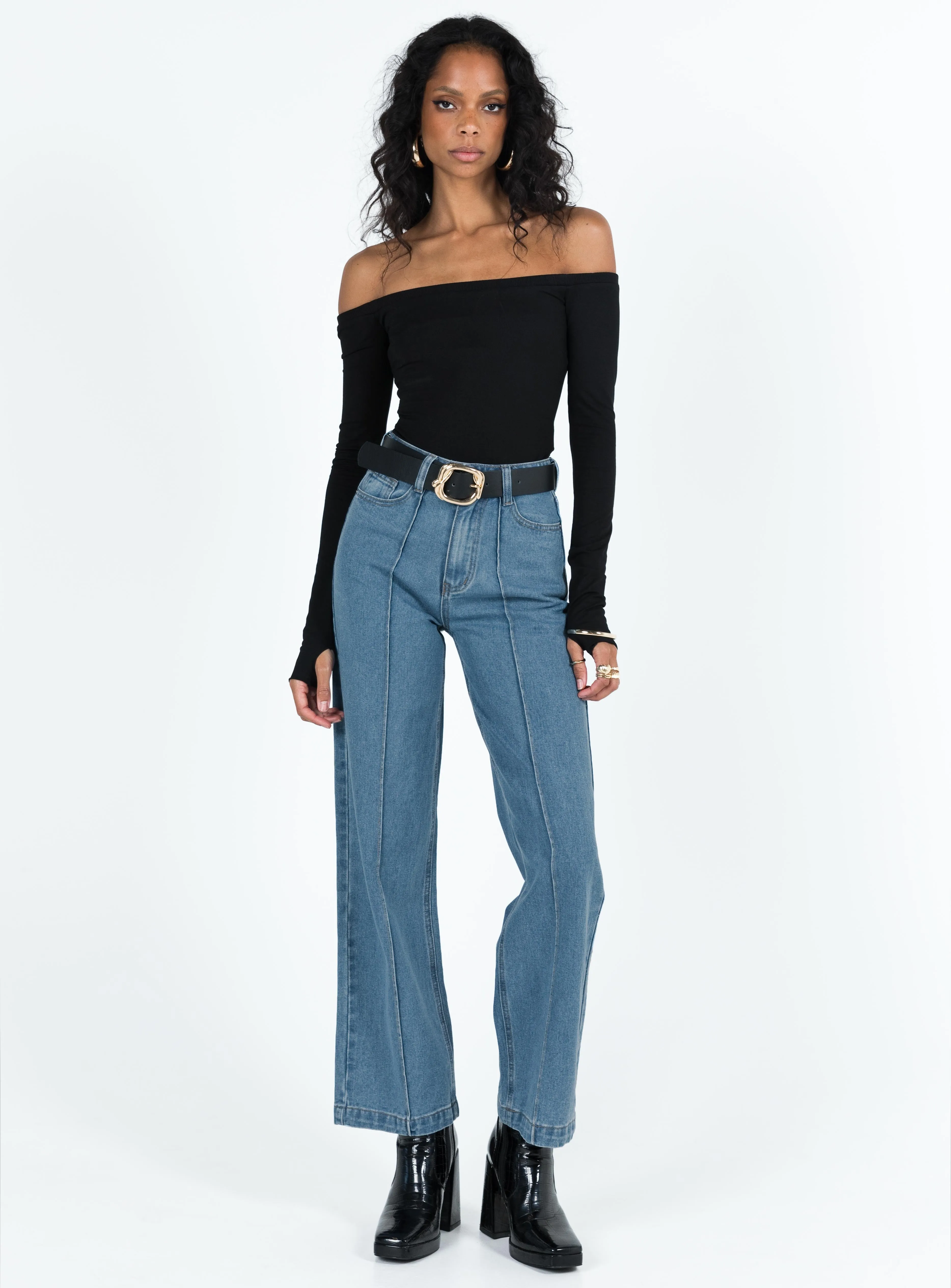 Booran Wide Leg Mid Wash Denim Jean Stretch Free Fit
