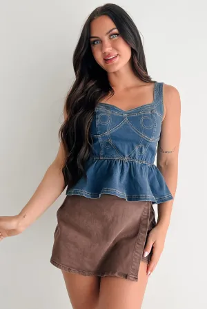 Dainty In Denim Peplum Tank Top (Medium Blue) fiber - reinforced body