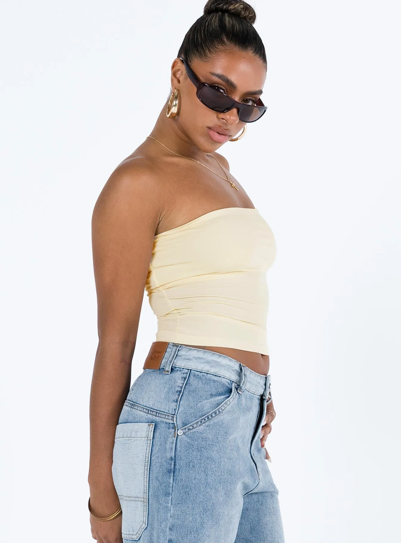 Textured Weave Sustainable Material Blend Kantor Tube Top Ivory