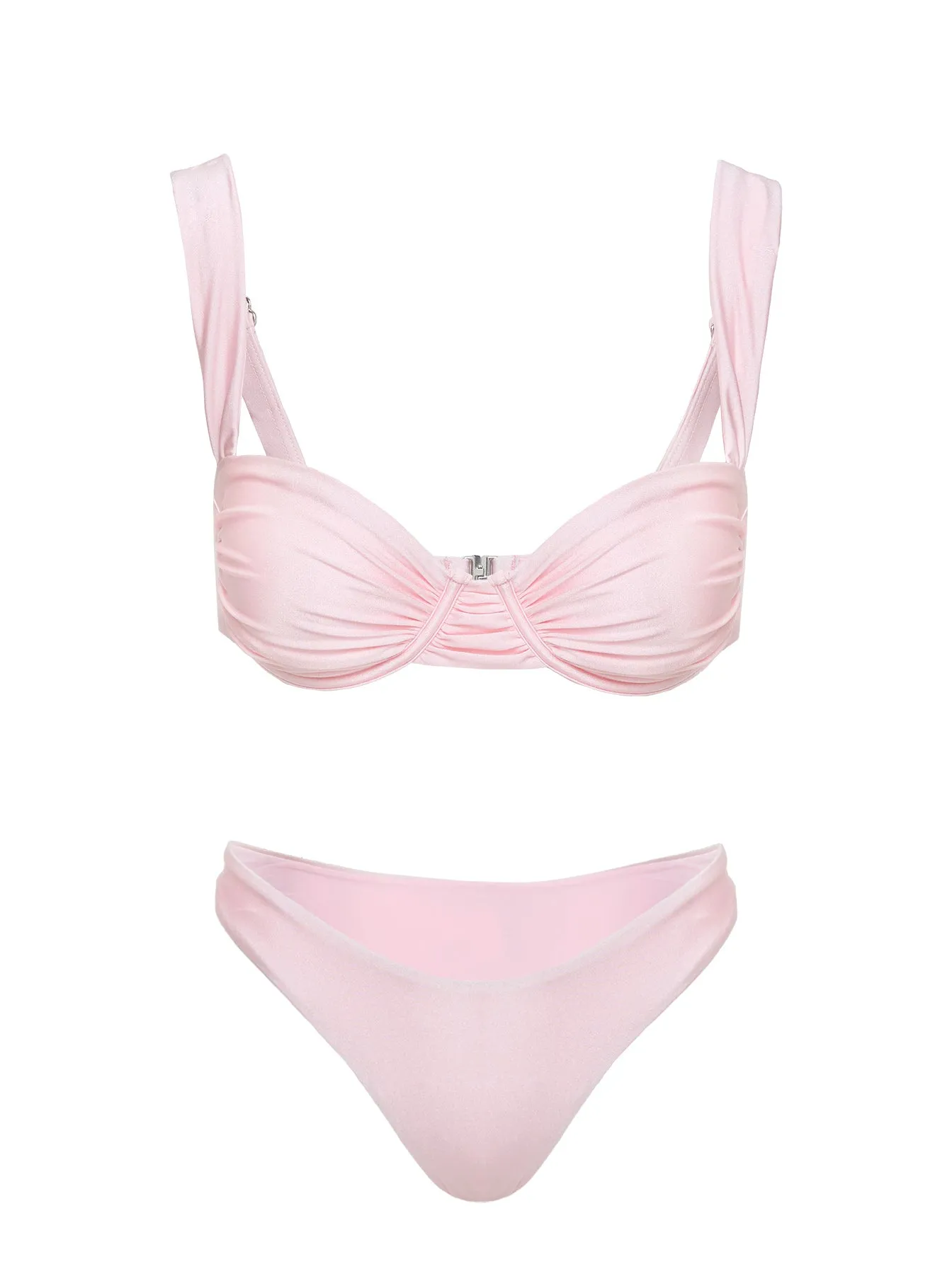 Full Coverage Bottom Water Resistant Fabric Siella Underwire Shine Bikini Top Pink