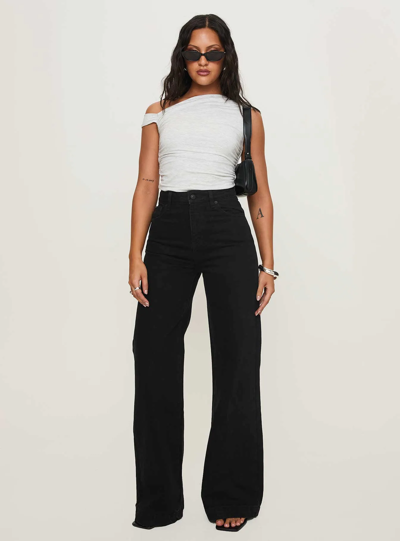 Eco Friendly Dye Process Goldie High Wide Jean True Black