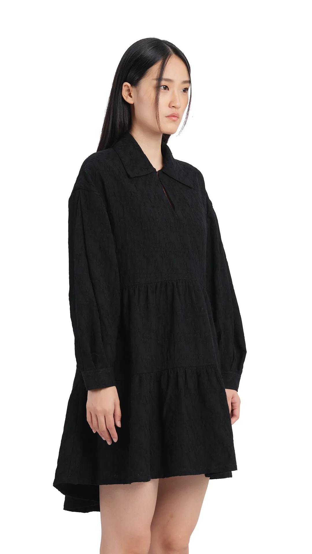 4Way Stretch London Edge Pleated Sleeves Dress