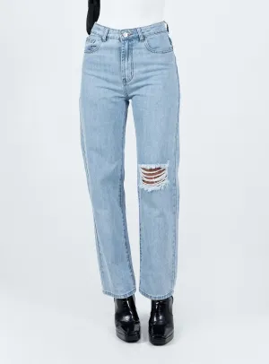 Nature Lover Gym Ready Music Event Pre Washed Denim Delmore Straight Leg Jeans Mid Wash Denim