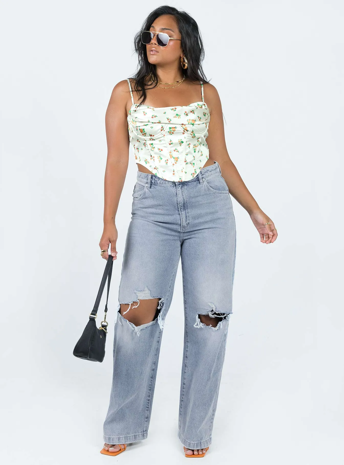 Winter Warmth Sustainable Perfect Fit Abrand  94 High & Wide Gigi Rip Mid Wash Denim