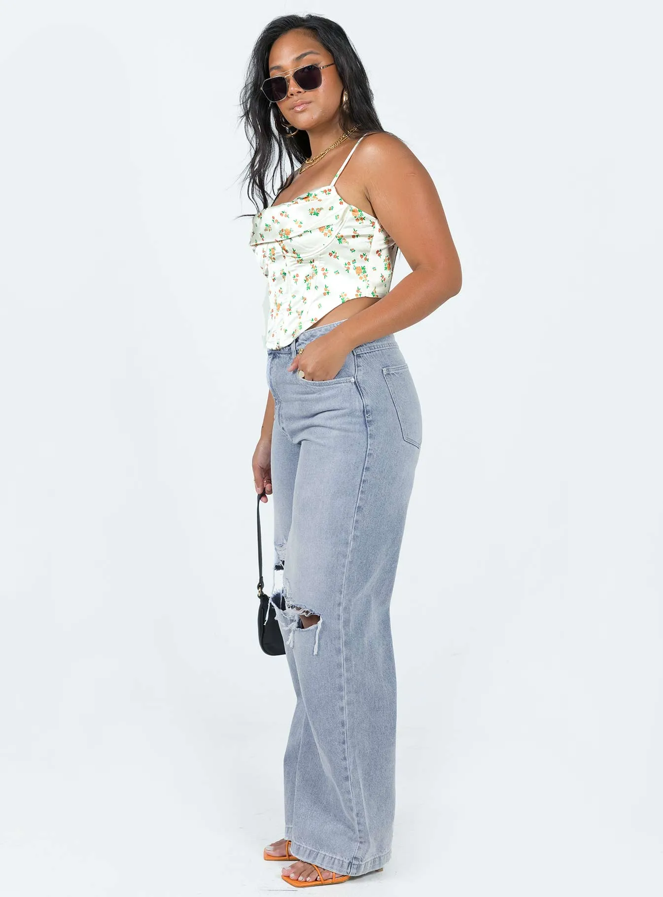 Morning Stroll Sustainable Classic Abrasion Resistant Surface Abrand  94 High & Wide Gigi Rip Mid Wash Denim