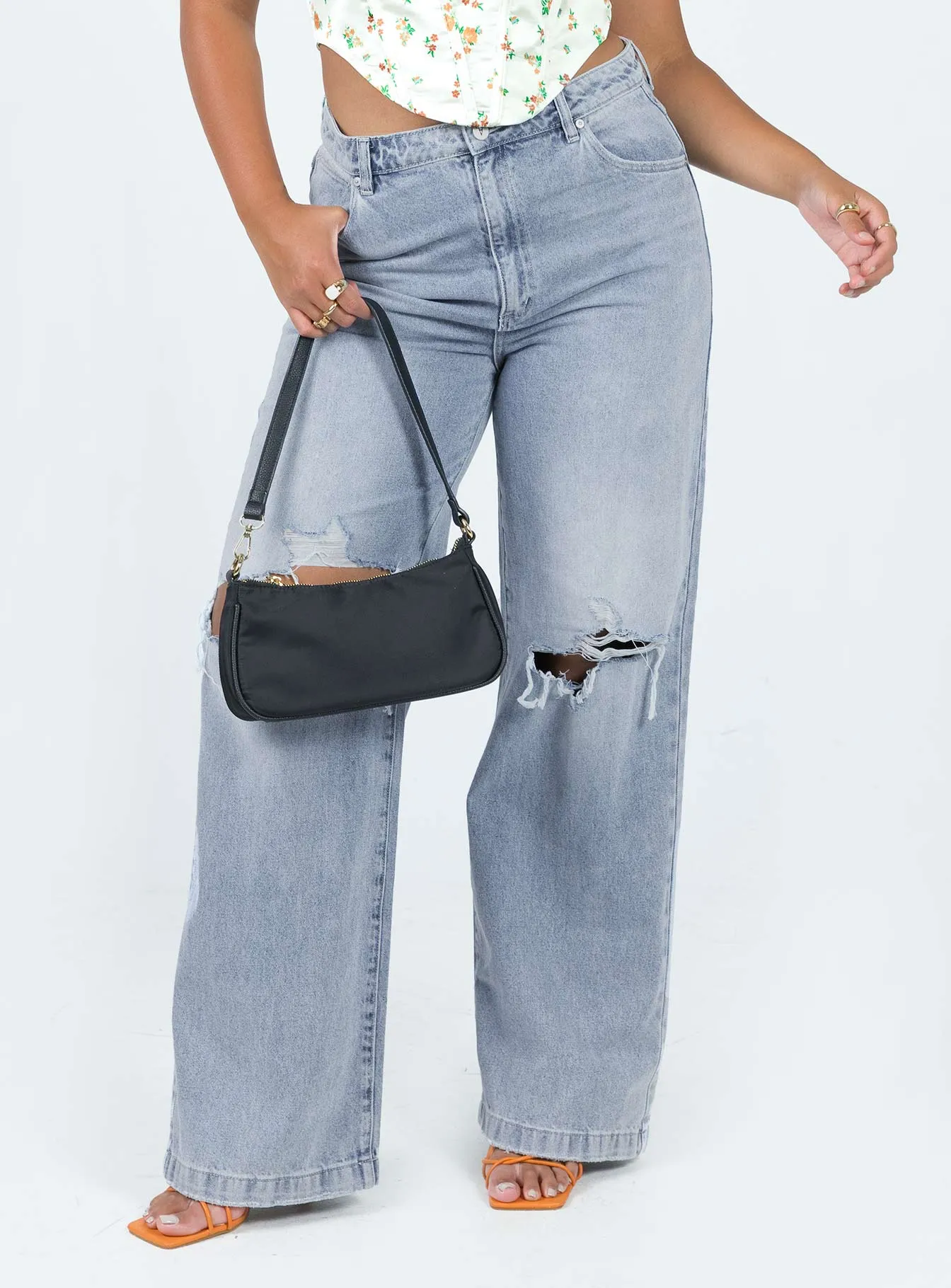 Abrand  94 High & Wide Gigi Rip Mid Wash Denim Standard Piece