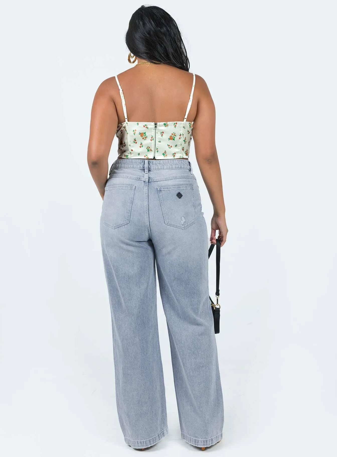 Abrand  94 High & Wide Gigi Rip Mid Wash Denim Neutral Lightweight Durable Triple Stitched Seams
