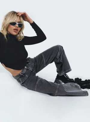 Carlia Mid Rise Jeans Grey Abrasion Resistant Fabric