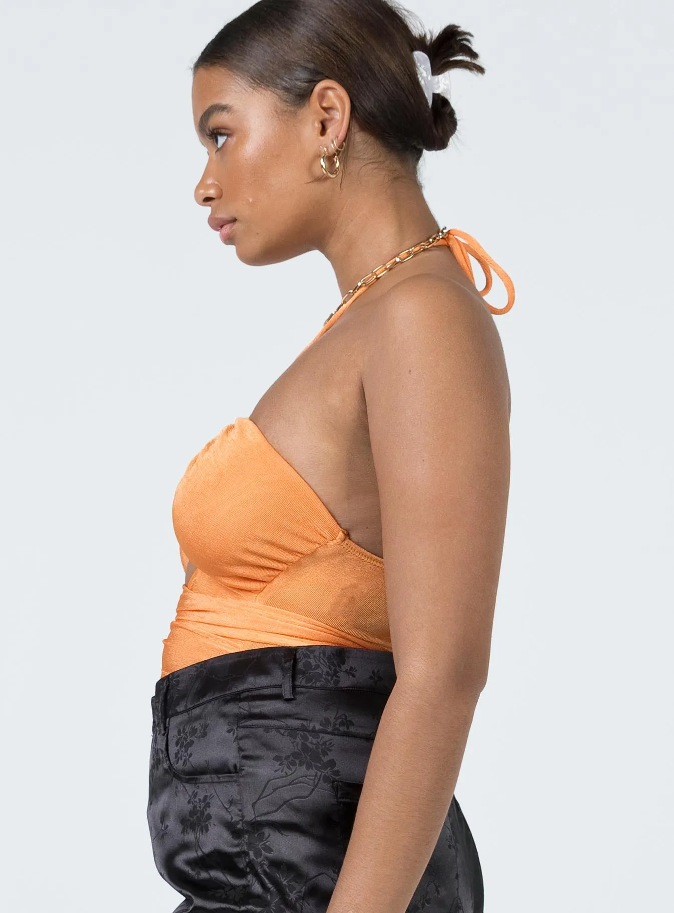 Loriella Ring Detail Bodysuit Orange Fancy Chic