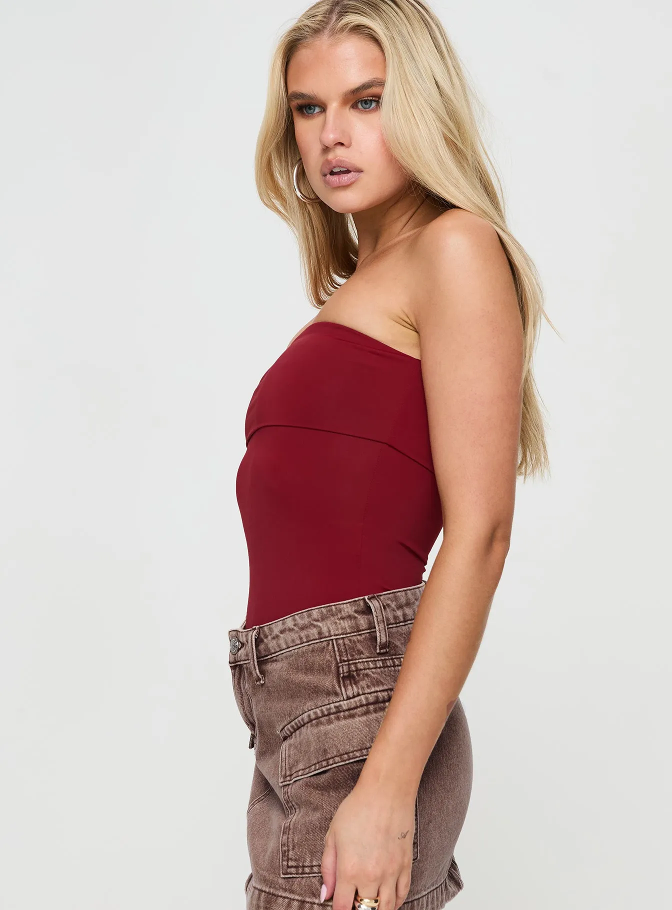 Niner Strapless Bodysuit Burgundy Retro Dance