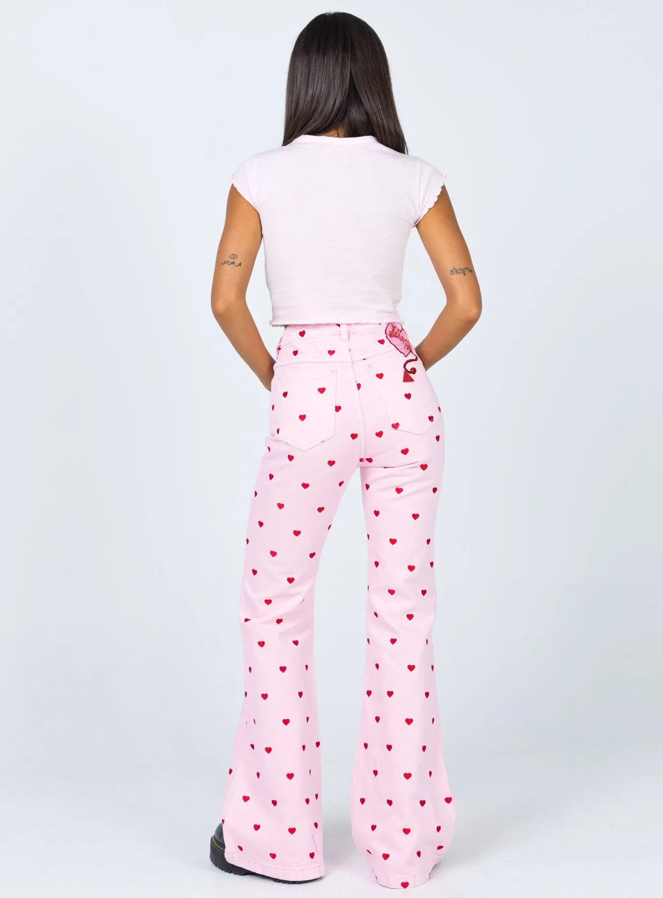 Abrand Double Oh Flare Jeans Pink Heart Anti Slip Belt Loops