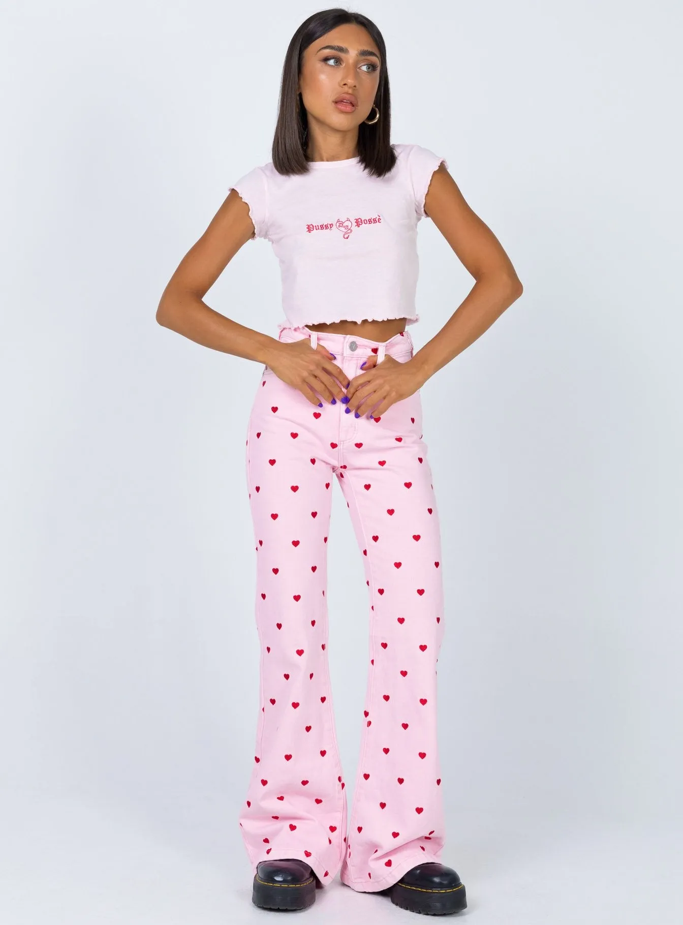 Abrand Double Oh Flare Jeans Pink Heart Cozy Feel Smooth Form