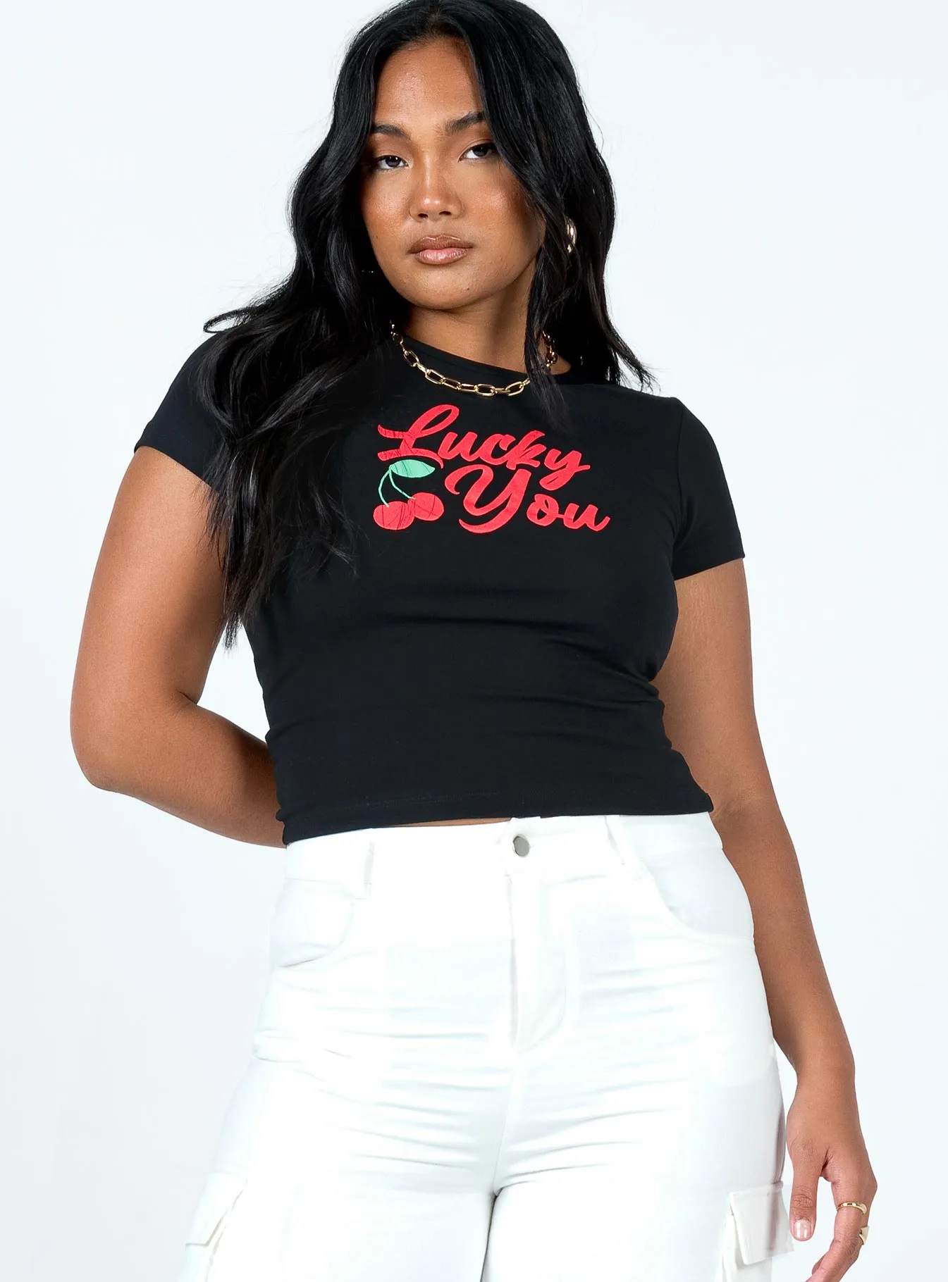 Everyday Chic Lucky You Cherry Tee Black