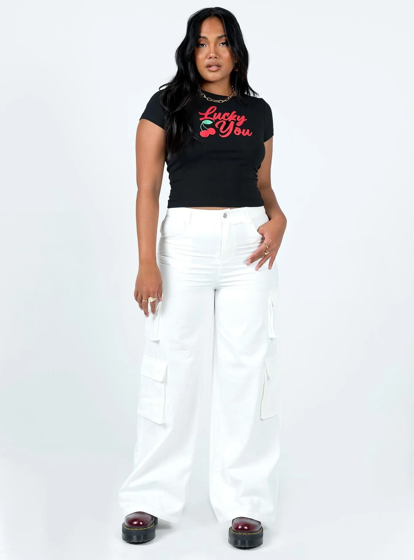 Lucky You Cherry Tee Black School Uniform Layered Sleeve