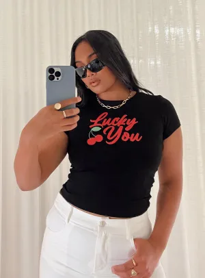 Lucky You Cherry Tee Black Cashmere combination