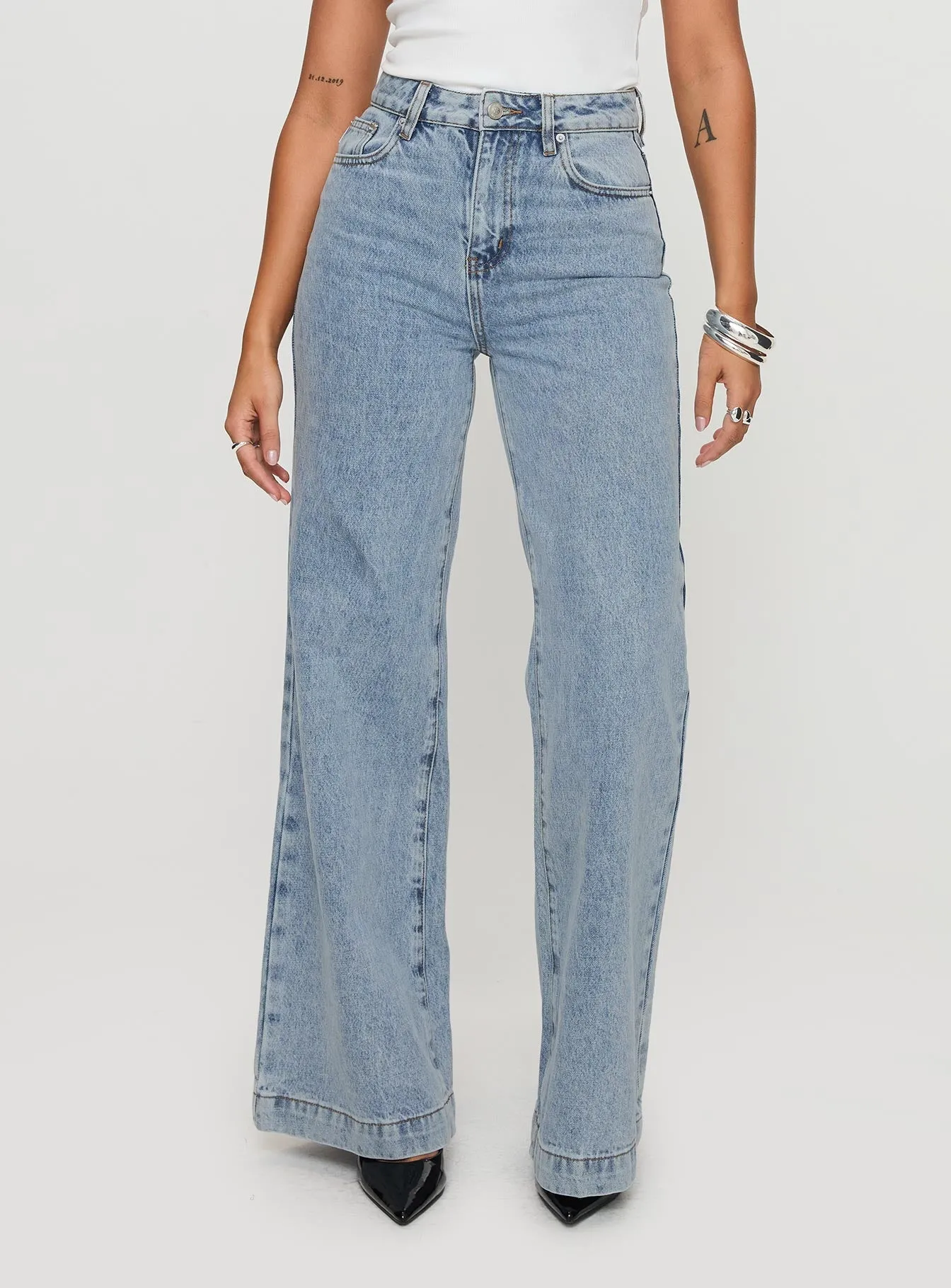 Urban Style Minimalist Style Family Style Comfy Goldie High Rise Wide Leg Jeans Light Wash