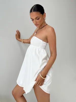 Osment Strapless Mini Dress White Uniform Drape Casual Fit Look