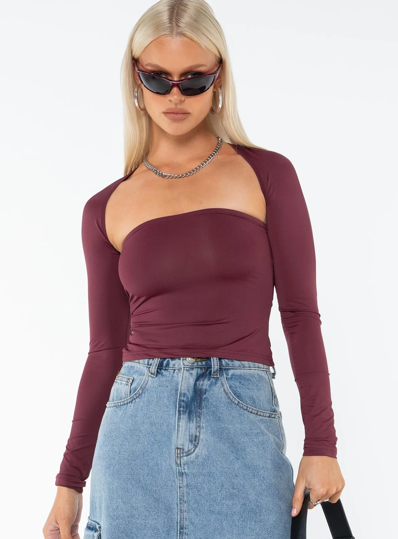 NonChafing Fabric Moran Two Piece Bolero Top Wine
