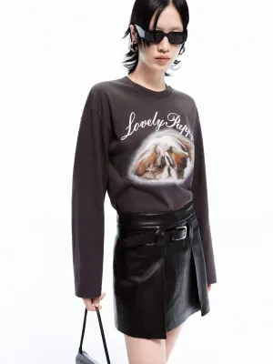 Printed Long Sleeve T-shirt Light and Breezy Layered Hem Detail