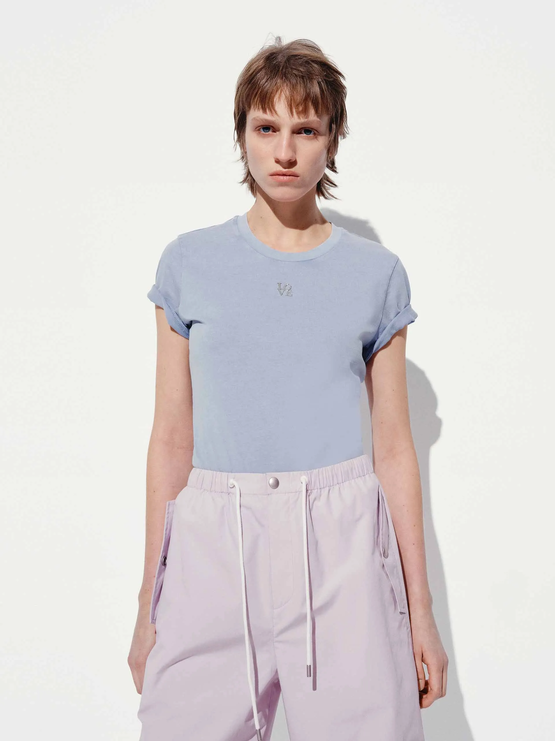 LOVE Print Round Neck T-shirt Non Irritating Tags