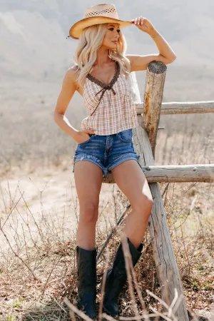 Girly & Dreamy Plaid Tank Top (Cream/Brown) Multi - functional Tagless Neck