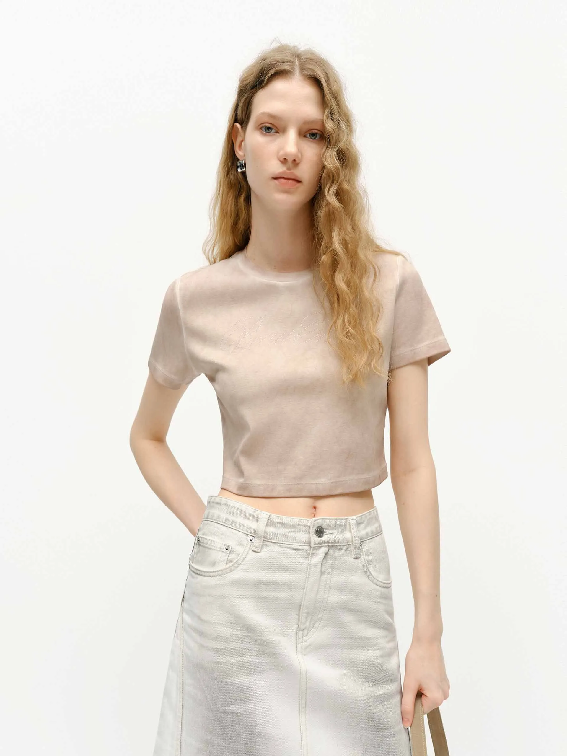 Tagless Design Cropped Washed Cotton T-shirt