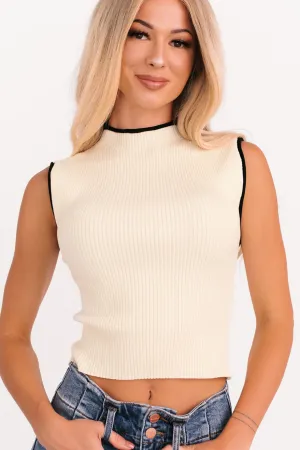 Gonna Go Far Contrast Trim Sleeveless Top (Cream/Black) square shape UV protection layer