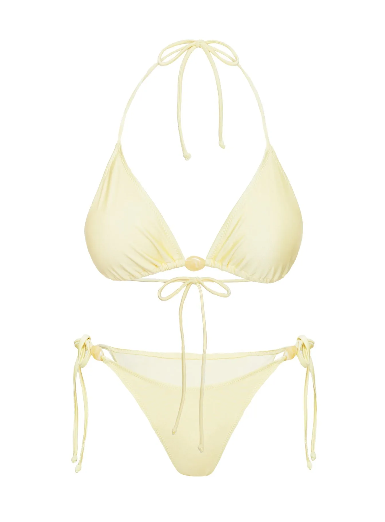 Tension Control Band Bonded Seam Technology Hit The Beach Bead Detail Bikini Top Lemon