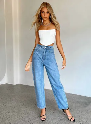 Night Out Bold Look Leta Mid Wash Straight Leg Denim Jeans