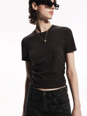 Everyday Top Smooth Flatlock Stitching Fitted Side Pleated T-shirt