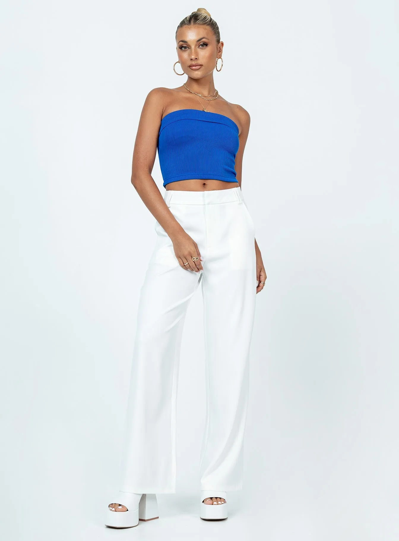 Bettany Tube Top Blue LightweightTexture TaglessNecklineComfort