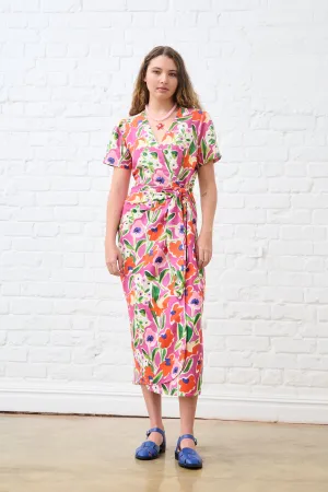 Linen Wrap Dress in Watercolour Floral pack light