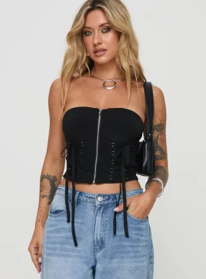 Pinkman Strapless Top Black MeshPanel Linen Blend Fabric