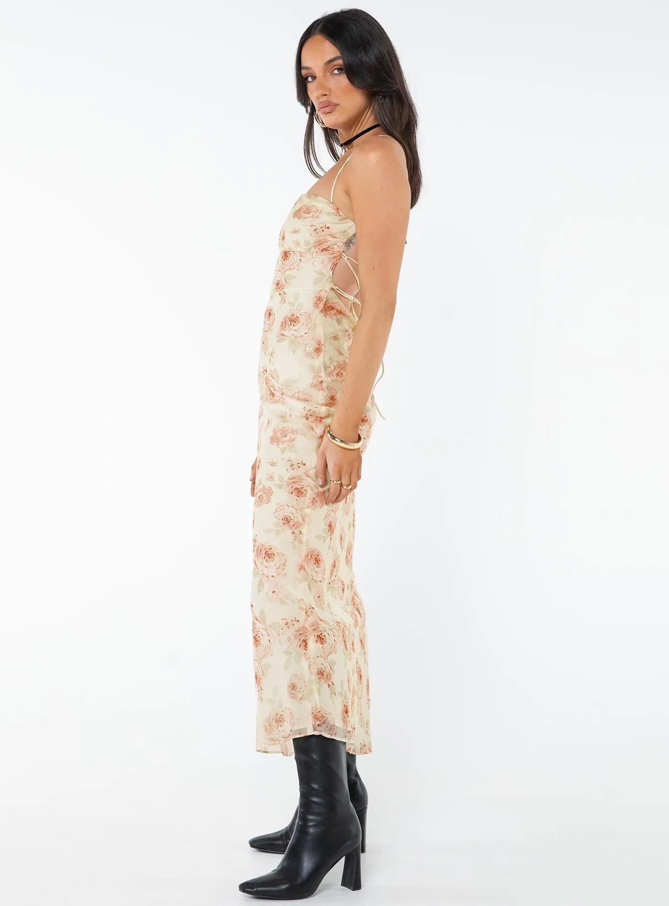 Cartian Strapless Maxi Dress Cream / Pink Floral Ocean Blue Tile Court