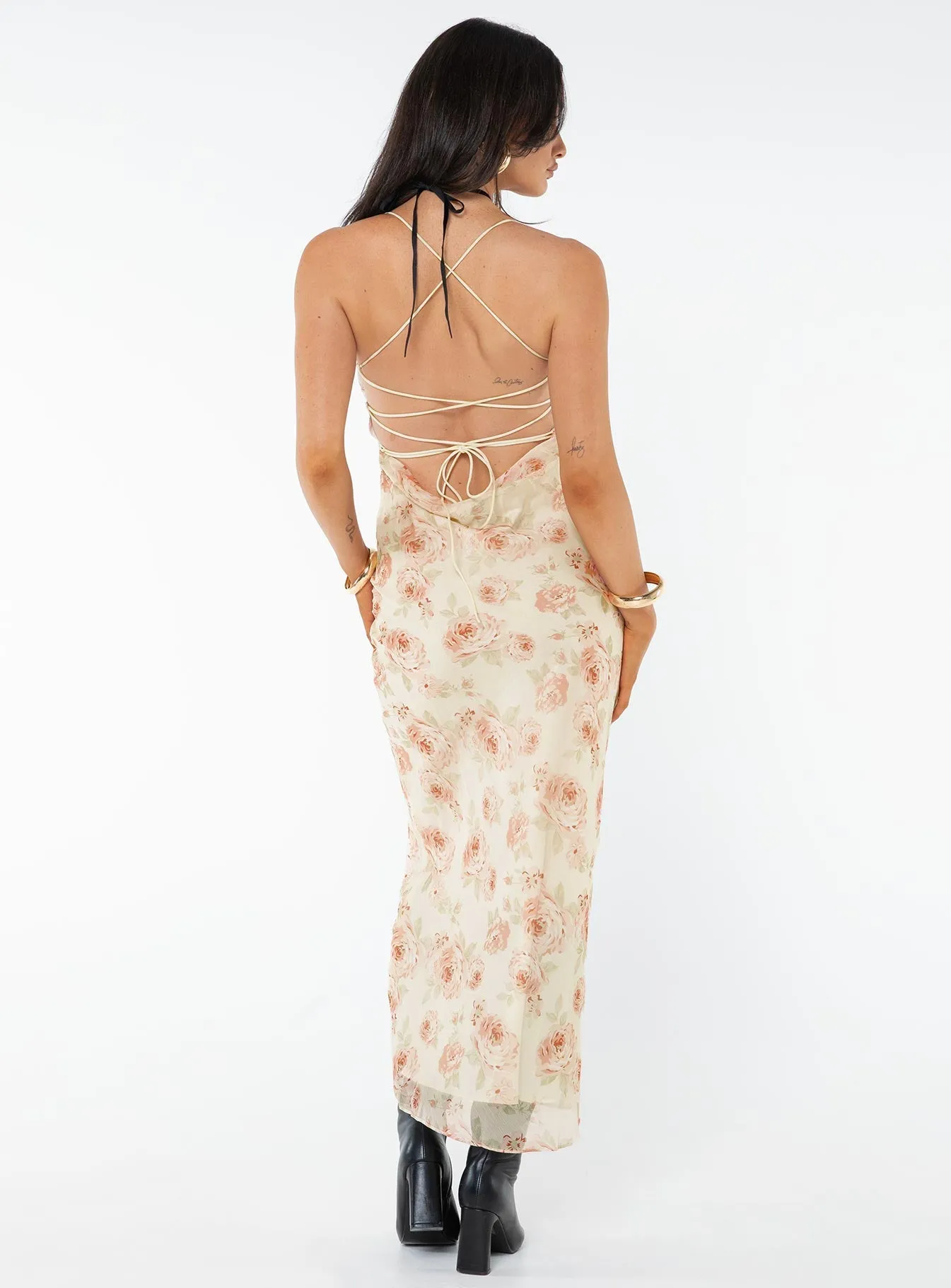 Sunrise Glow Island Mood Cartian Strapless Maxi Dress Cream / Pink Floral