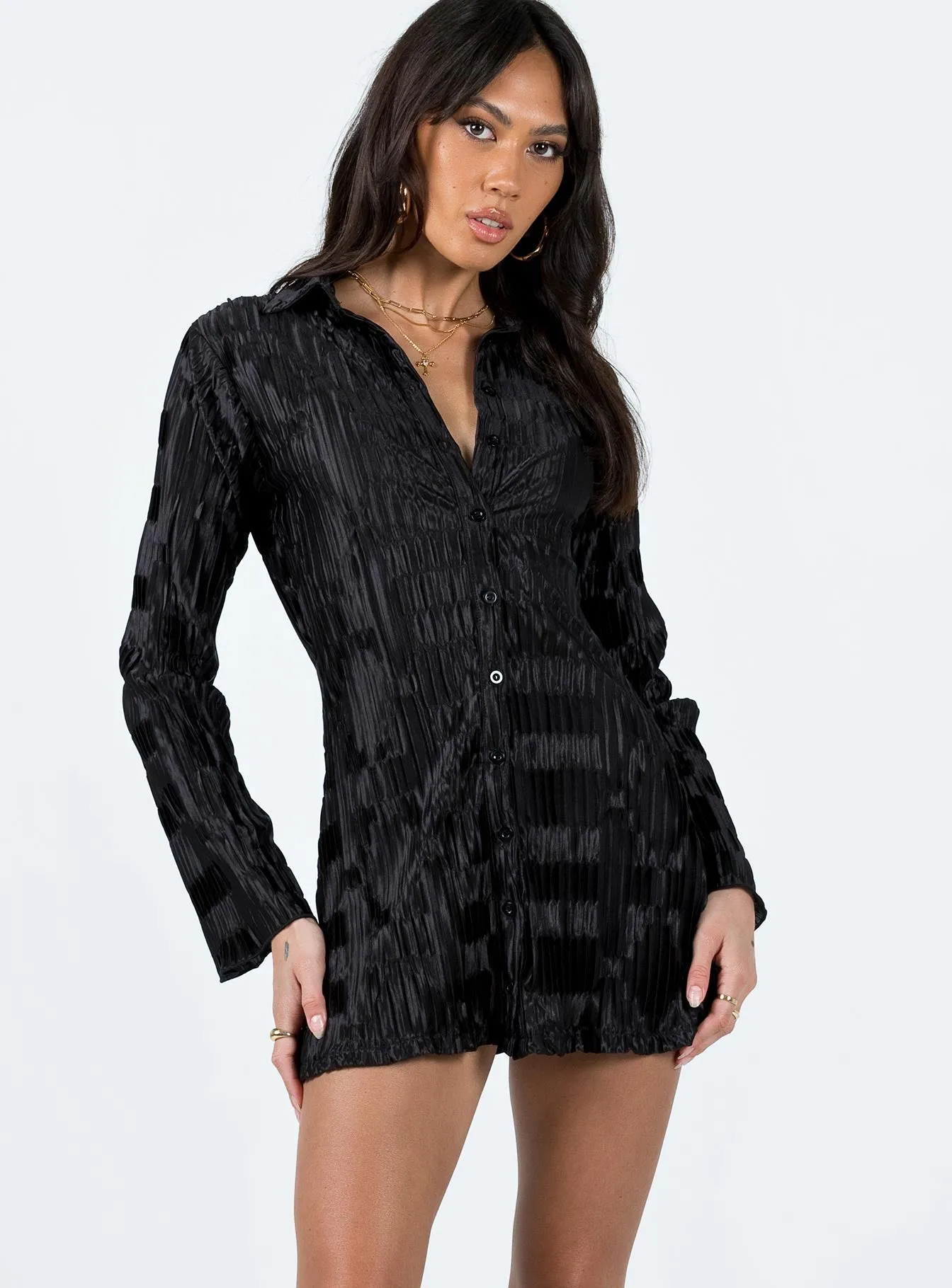 Ruched Bodice Structure Lila Shirt Dress Black