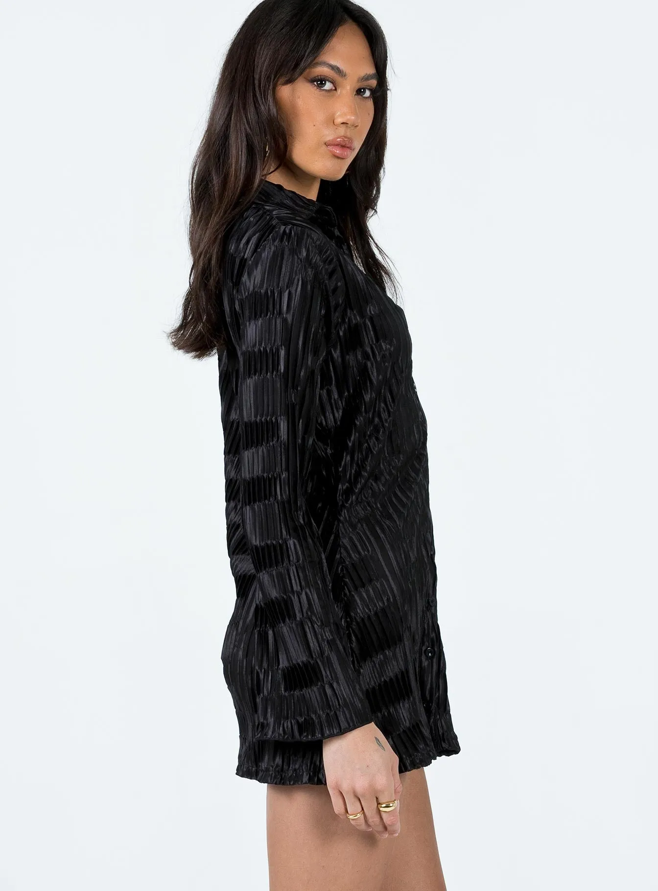 On Trend Style Casual Day Look Lila Shirt Dress Black